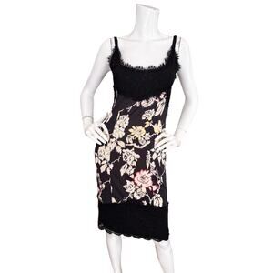 Diane Von Furstenberg Olivette Dress 6 Floral Bird Silk Jersey Eyelash Lace Trim